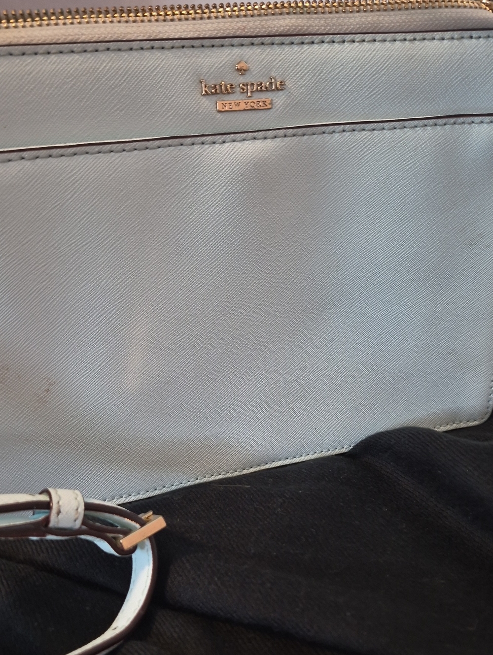 kate spade light blue saffiano crossbody with gold hardware